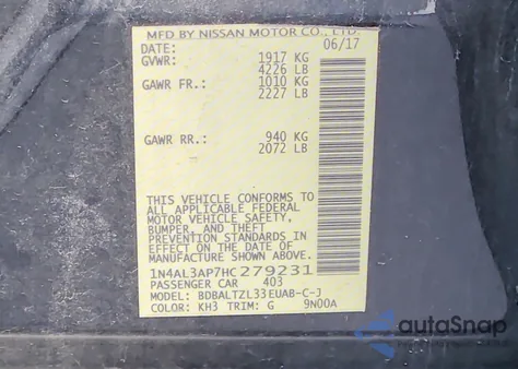 2017 Nissan Altima 2.5 from USA, damaged, VIN 1N4AL3AP7HC279231